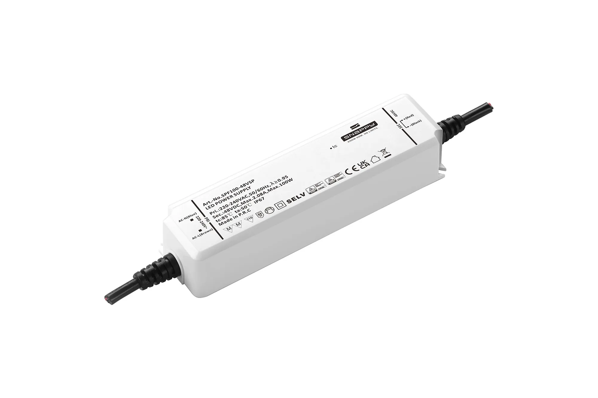 SPF100-48VSP  100W, Constant Voltage Non Dimmable LED Driver, 48VDC, 2.08A, Input 200-240VAC 50/60Hz, IP67.